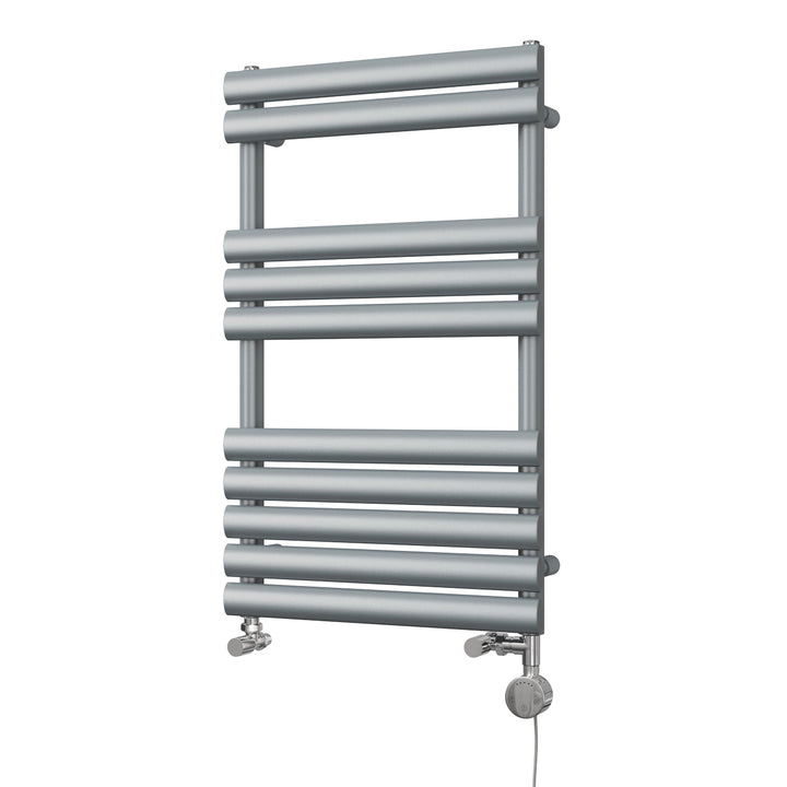 Omeara - Silver Dual Fuel Towel Rail H825mm x W500mm Thermostatic