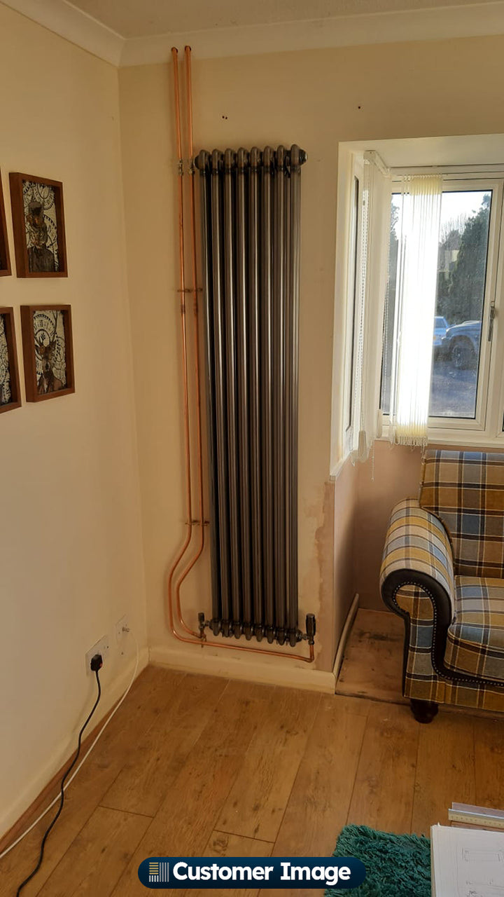 Alpha - Raw Metal Vertical Column Radiator H1800mm x W372mm 2 Column - Feet Included