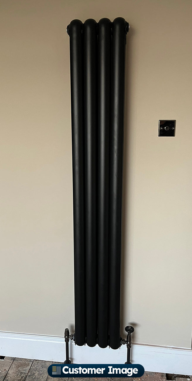 Sherwood - Black Vertical Round Top Column Radiator H1800mm x W298mm 2 Column