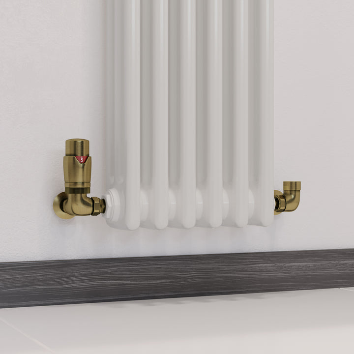Stirling Bold - Antique Brass Thermostatic Radiator Valve & Installation Kit Corner 15mm