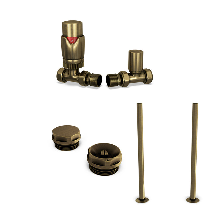 Stirling Bold - Thermostatic Radiator Valve & Accessory Kit - Antique Brass Straight 15mm