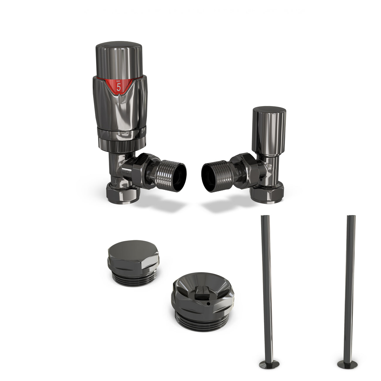 Stirling Bold - Thermostatic Radiator Valve & Accessory Kit - Black Nickel Angled 15mm