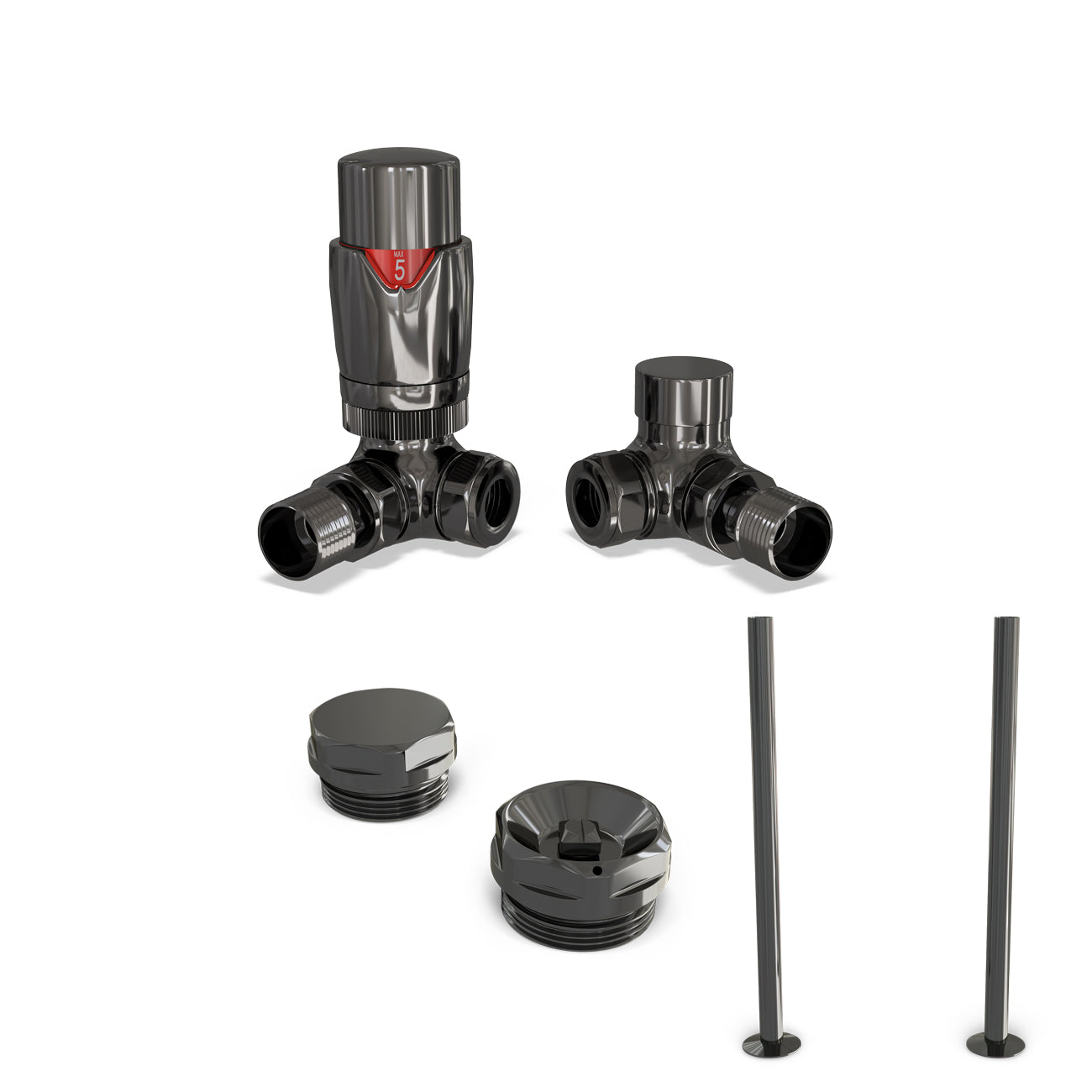 Stirling Bold - Thermostatic Radiator Valve & Accessory Kit - Black Nickel Corner 15mm