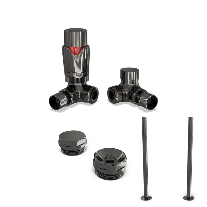 Stirling Bold - Thermostatic Radiator Valve & Accessory Kit - Black Nickel Corner 15mm