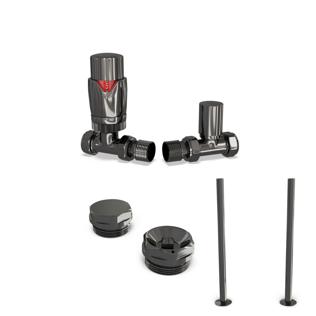 Stirling Bold - Thermostatic Radiator Valve & Accessory Kit - Black Nickel Straight 15mm