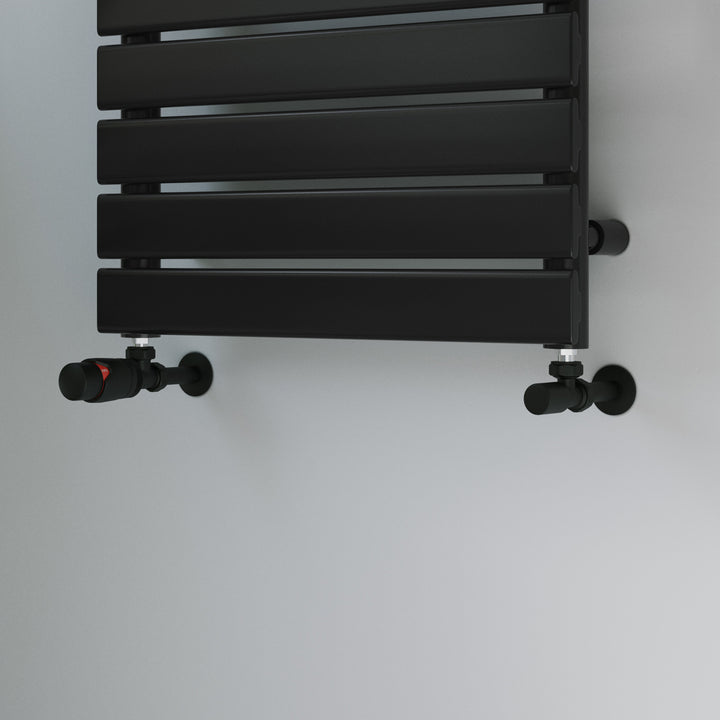 Stirling Bold - Black Thermostatic Radiator Valve & Lockshield Angled 10mm