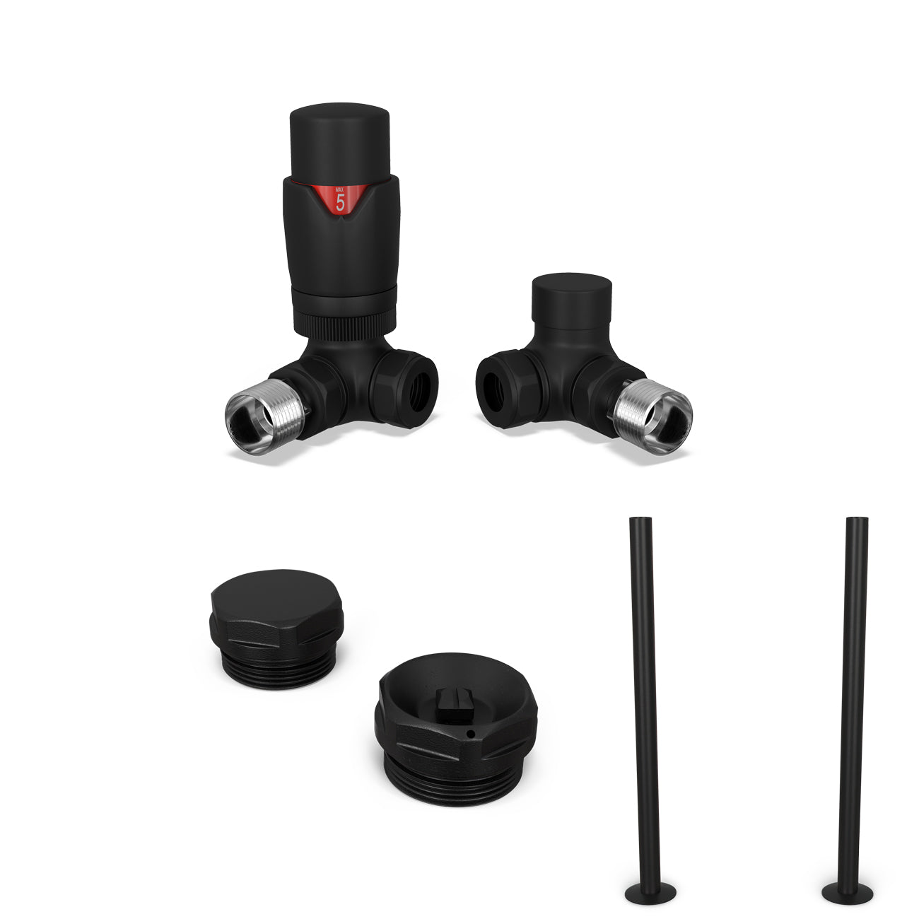 Stirling Bold - Black Thermostatic Radiator Valve & Installation Kit Corner 15mm