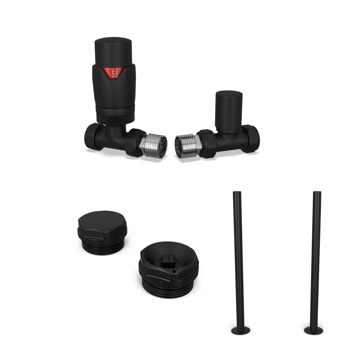 Stirling Bold - Black Thermostatic Radiator Valve & Installation Kit Straight 15mm