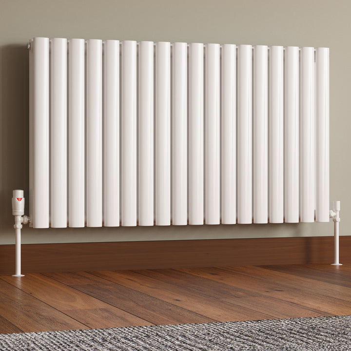 Stirling Bold - White Thermostatic Radiator Valve & Lockshield Angled 15mm
