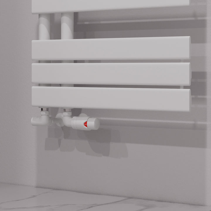 Stirling Bold - White Thermostatic Radiator Valve & Lockshield Corner 10mm