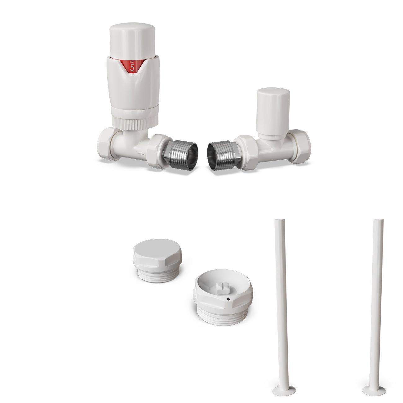 Stirling Bold - Thermostatic Radiator Valve & Accessory Kit - White Straight 15mm