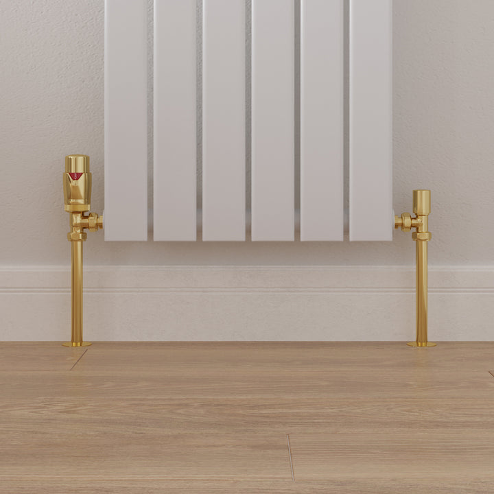 Stirling Bold - Polished Brass Thermostatic Radiator Valve & Lockshield Angled 8mm