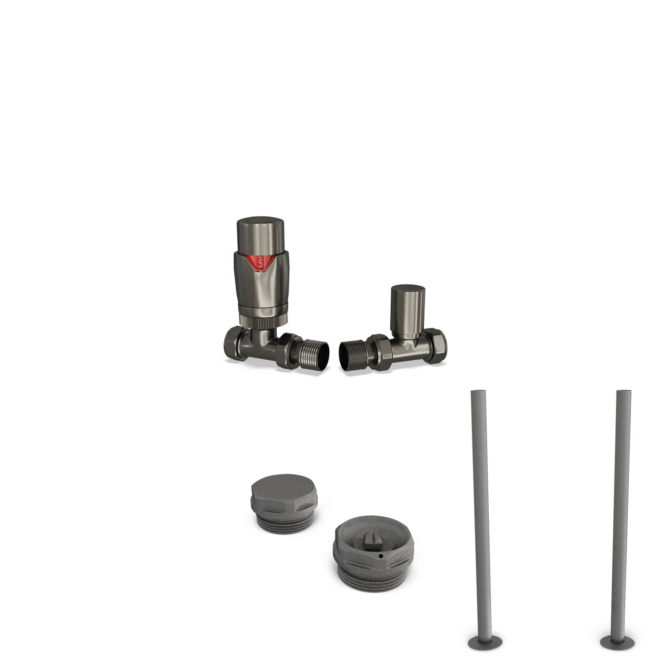 Stirling Bold - Thermostatic Radiator Valve & Installation Kit - Pewter Straight 15mm