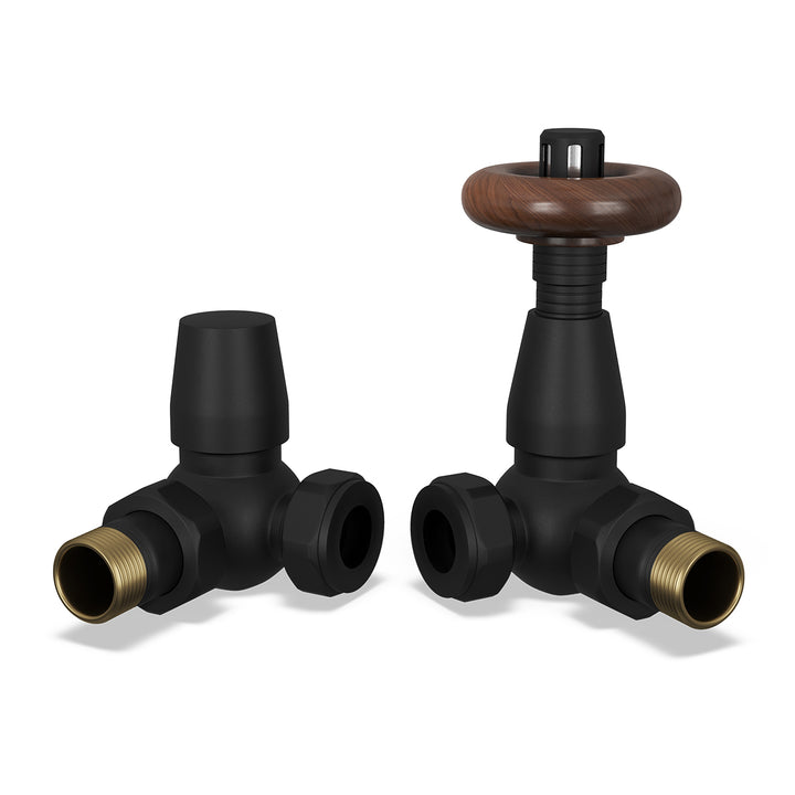Stirling Traditional - Black Thermostatic Radiator Valve & Lockshield Corner 15mm