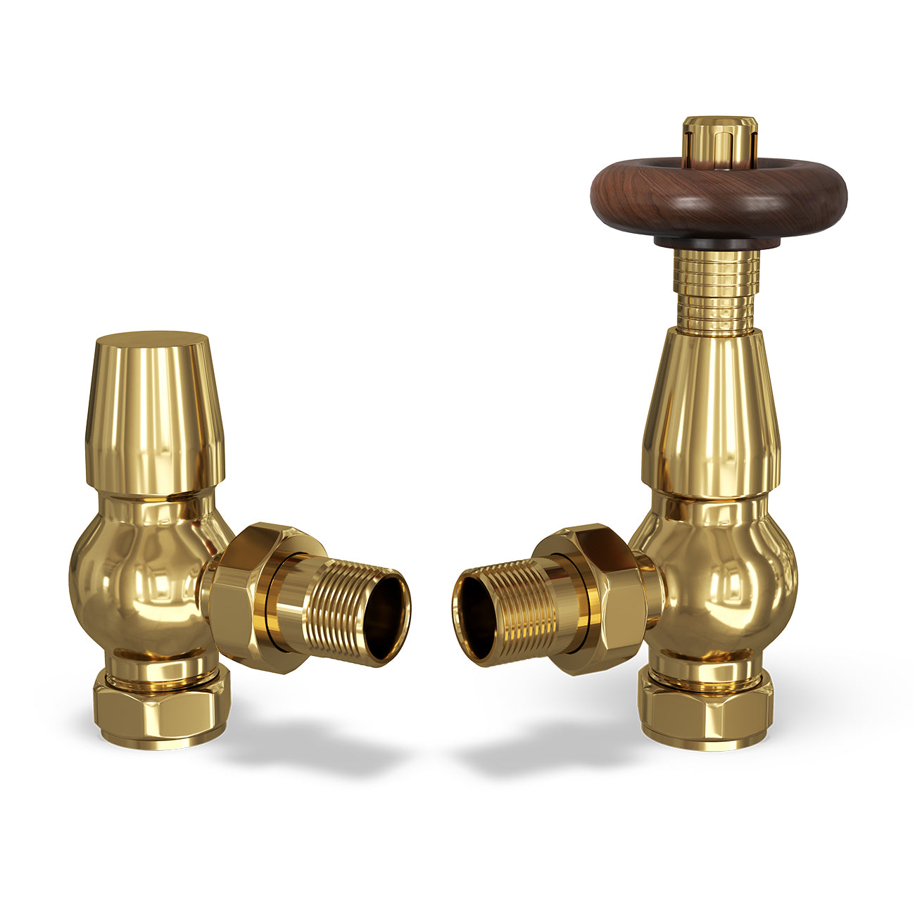 Stirling Traditional - Polished Brass Thermostatic Radiator Valve & Lockshield Angled 15mm