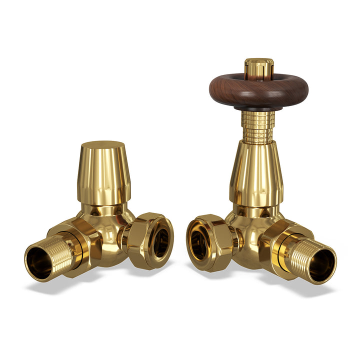 Stirling Traditional - Polished Brass Thermostatic Radiator Valve & Lockshield Corner 15mm