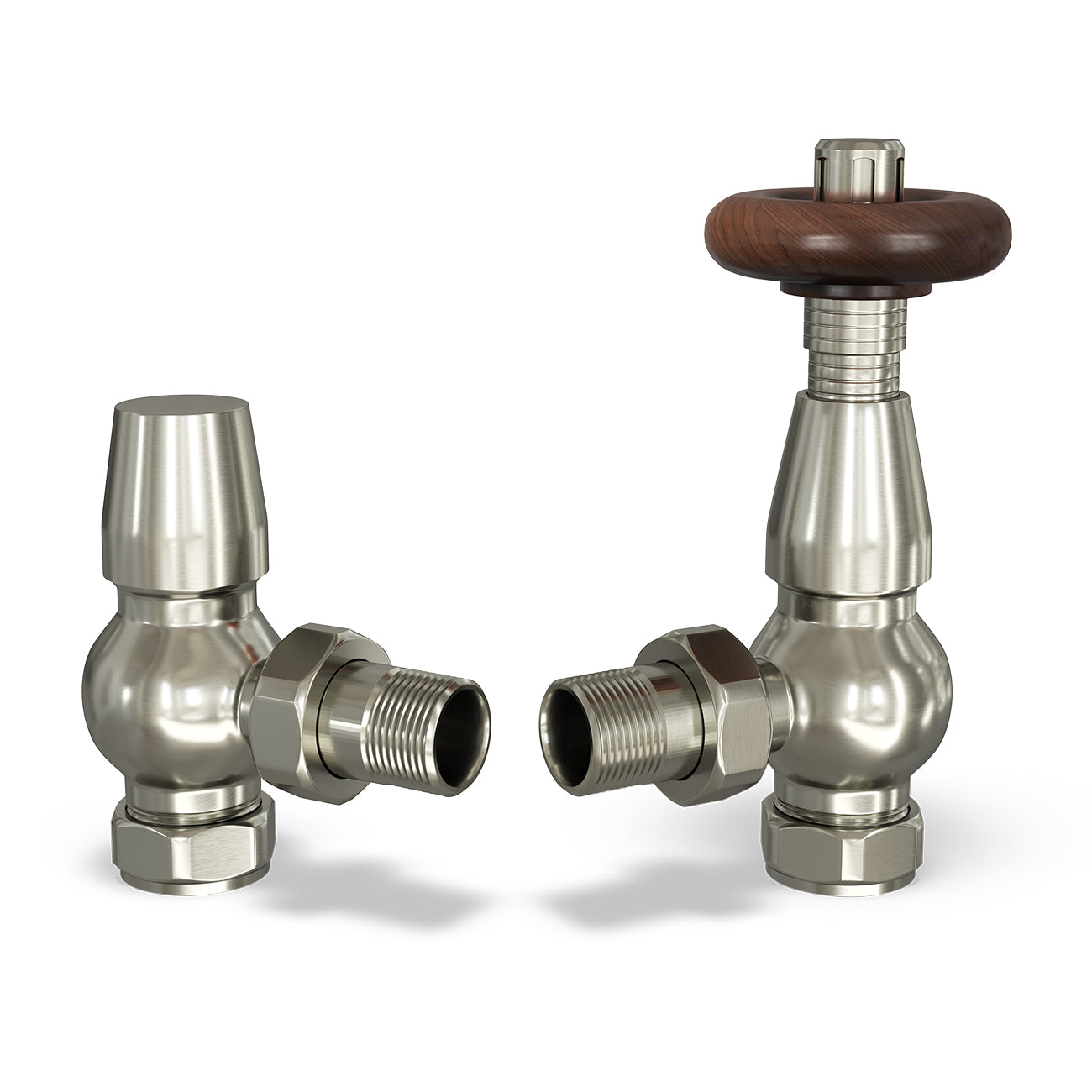 Stirling Traditional - Silver Nickel Thermostatic Radiator Valve & Lockshield Angled 15mm