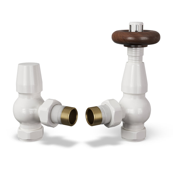 Stirling Traditional - White Thermostatic Radiator Valve & Lockshield Angled 15mm