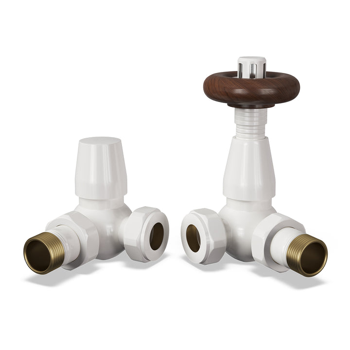 Stirling Traditional - White Thermostatic Radiator Valve & Lockshield Corner 15mm