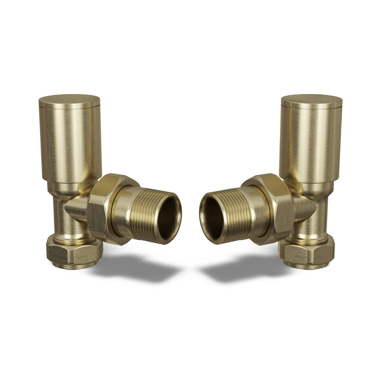 Brushed Brass Radiator Valves Angled 8mm - Round | UK Radiators
