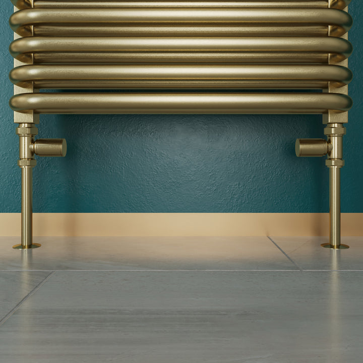 Round - Brushed Brass Radiator Valves Straight 8mm