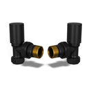 Round - Black Radiator Valves Angled 15mm