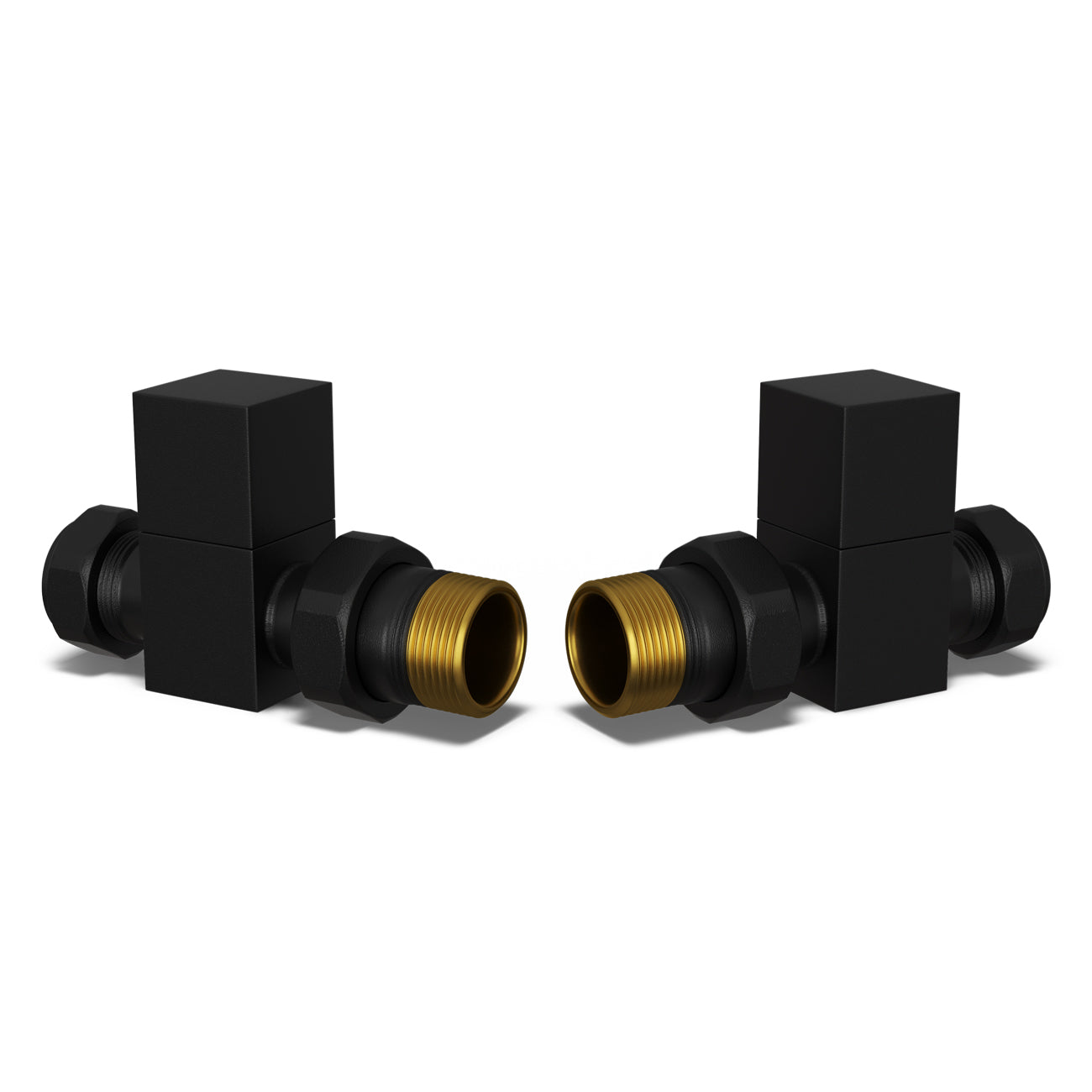 Square - Black Radiator Valves Straight 15mm