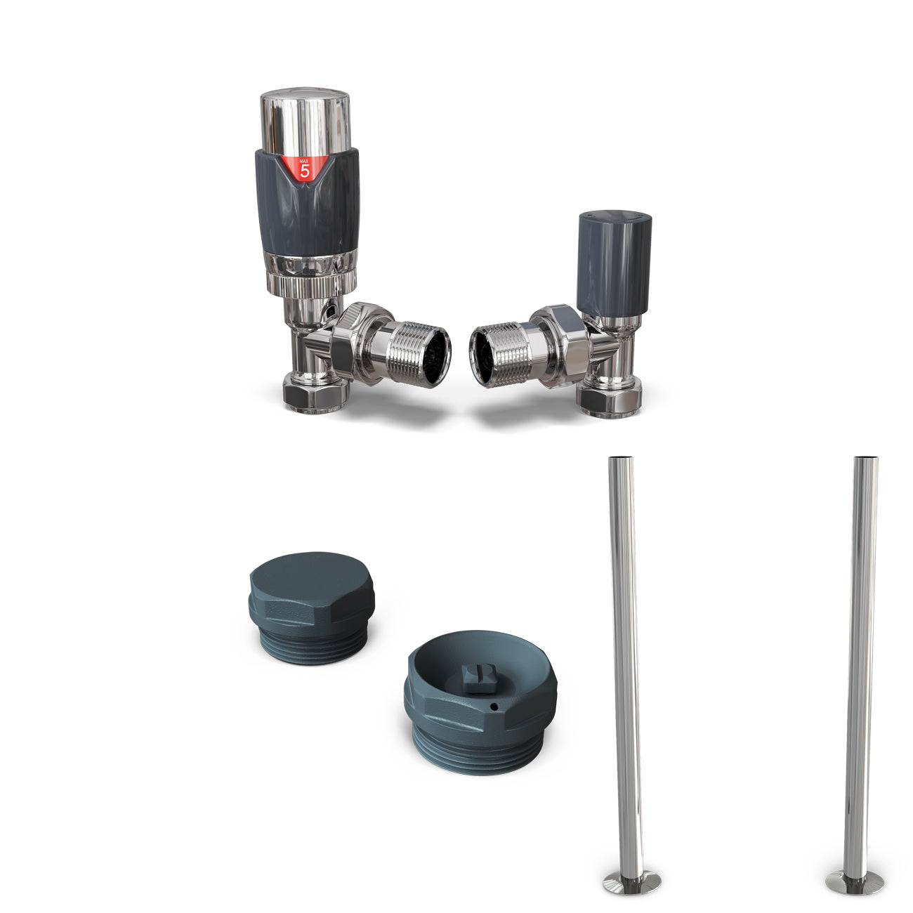 Talus Flair - Anthracite Thermostatic Radiator Valve & Installation Kit Angled 15mm