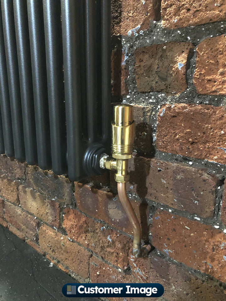 Talus Bold - Polished Brass Thermostatic Radiator Valve & Lockshield Angled 15mm