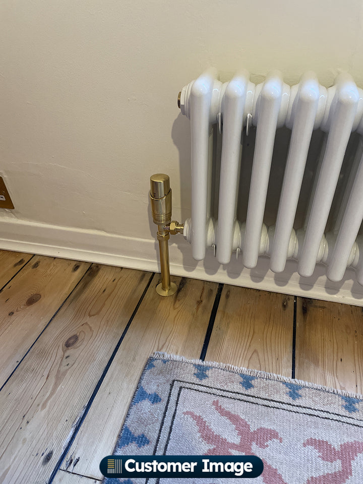 Talus Bold - Polished Brass Thermostatic Radiator Valve & Lockshield Angled 15mm