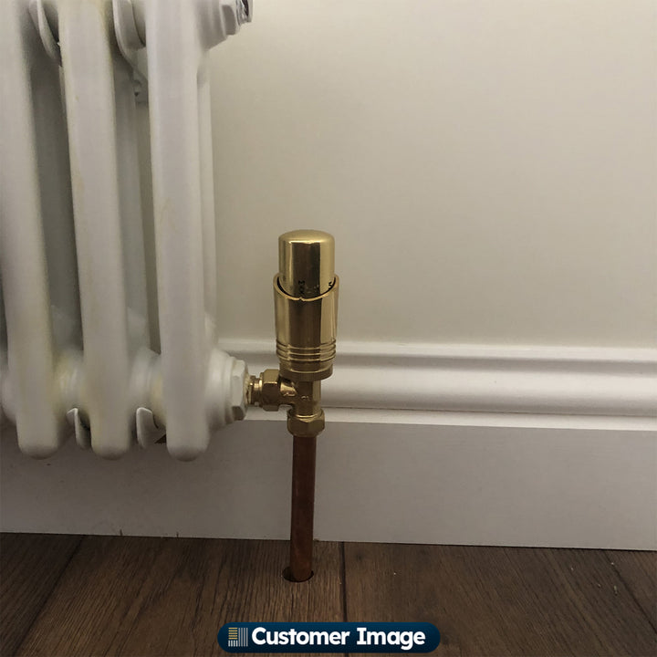 Talus Bold - Polished Brass Thermostatic Radiator Valve & Lockshield Angled 15mm