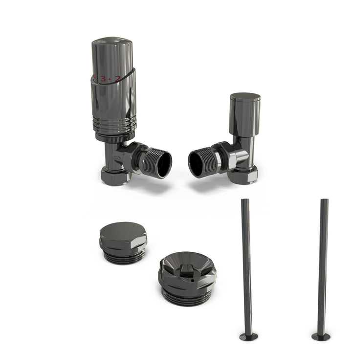 Talus Bold - Black Nickel Thermostatic Radiator Valve & Installation Kit Angled 15mm