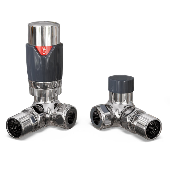 Talus Flair - Anthracite Thermostatic Radiator Valve & Lockshield Corner 15mm