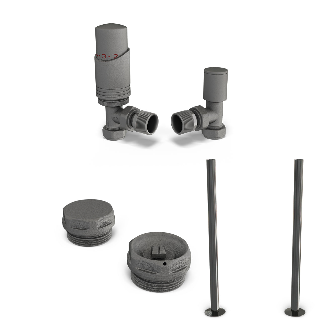 Talus Bold - Thermostatic Radiator Valve & Accessory Kit - Natural Pewter Angled 15mm