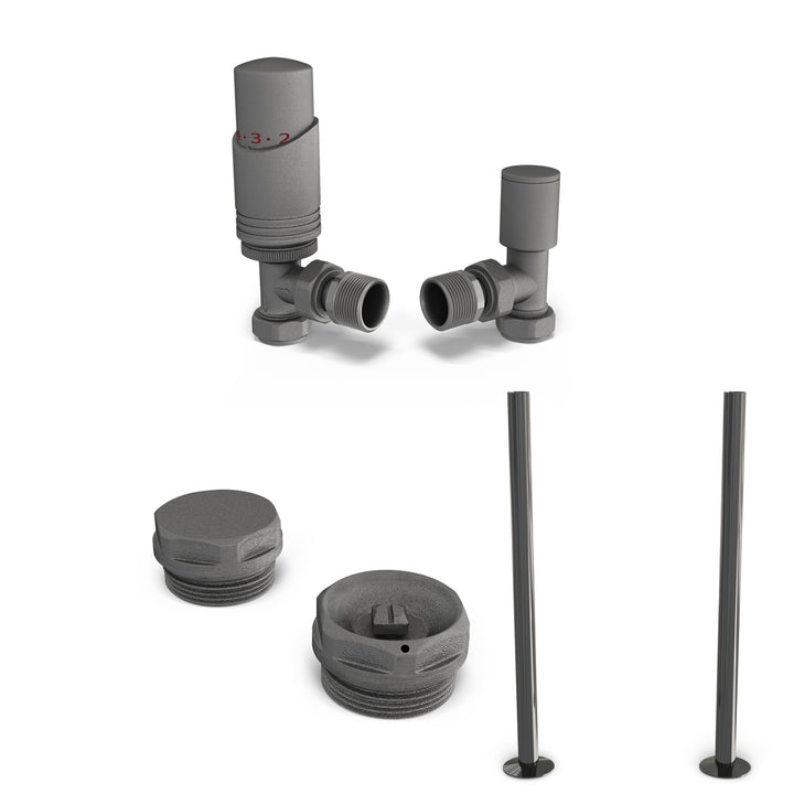 Talus Bold - Thermostatic Radiator Valve & Accessory Kit - Natural Pewter Angled 15mm