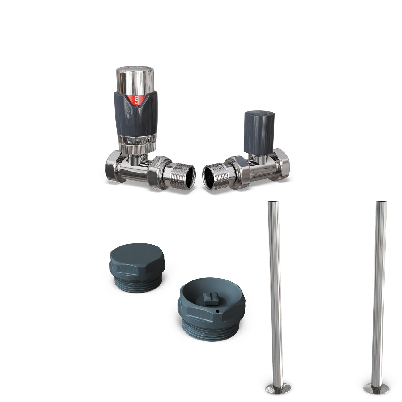 Talus Flair - Anthracite Thermostatic Radiator Valve & Installation Kit Straight 15mm