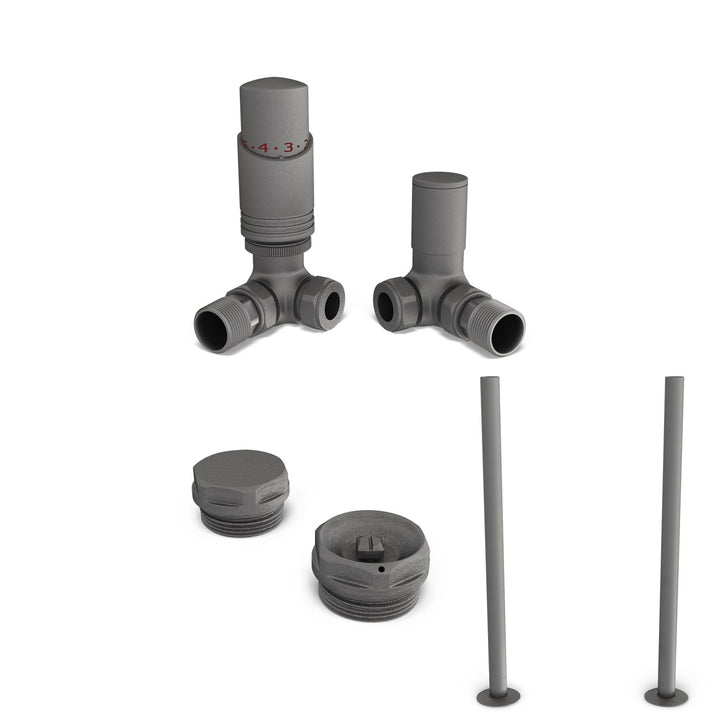 Talus Bold - Thermostatic Radiator Valve & Accessory Kit - Natural Pewter Corner 15mm