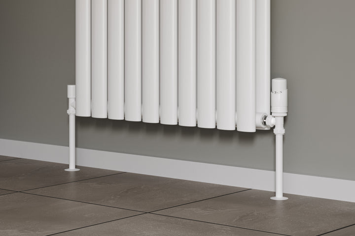 Talus Bold - White Thermostatic Radiator Valve & Lockshield Angled 15mm