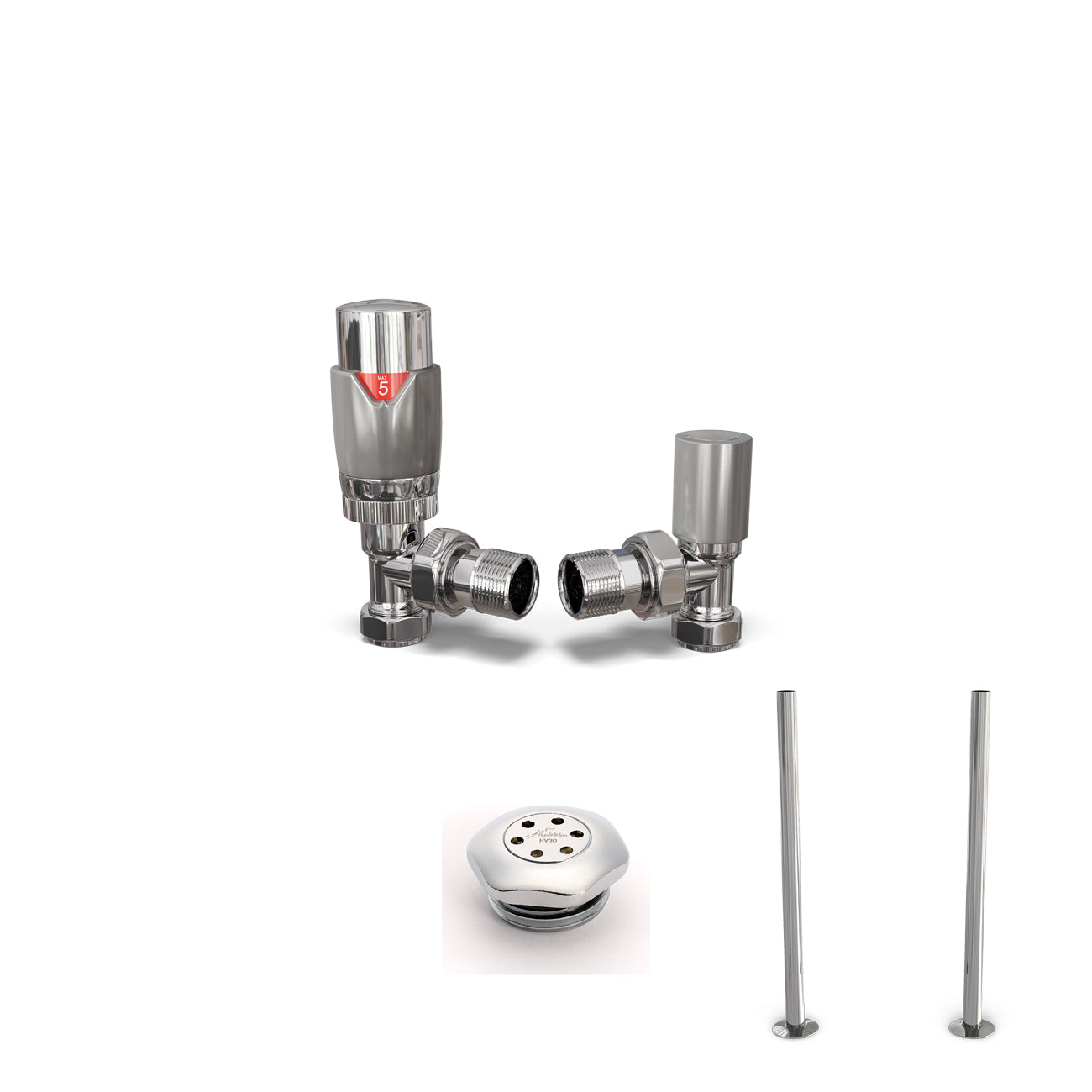 Talus Flair - Thermostatic Radiator Valve & Installation Kit - Silver Angled 15mm