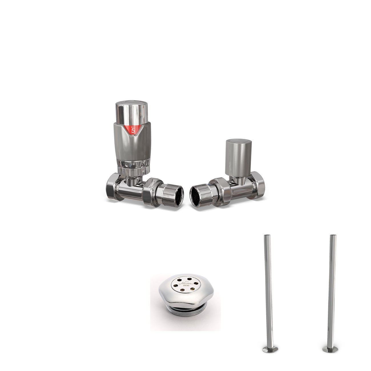 Talus Flair - Thermostatic Radiator Valve & Installation Kit - Silver Straight 15mm