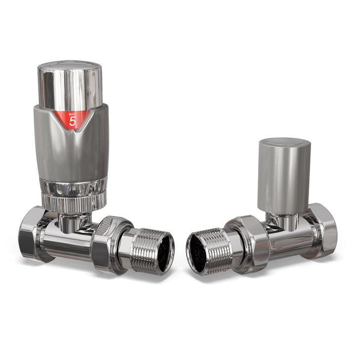 Talus Flair - Silver Thermostatic Radiator Valve & Lockshield Straight 15mm