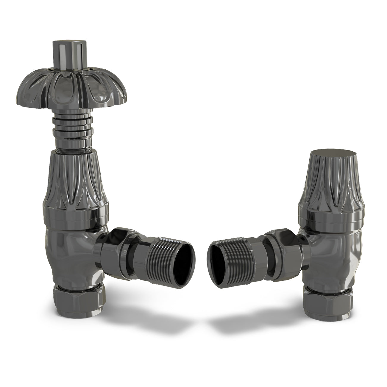 Signature Metal Head - Black Nickel Thermostatic Radiator Valve & Lockshield Angled 15mm