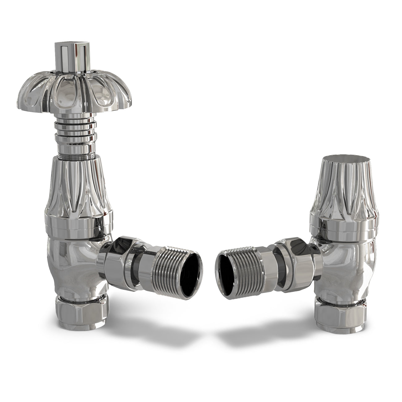 Signature Metal Head - Chrome Thermostatic Radiator Valve & Lockshield Angled 15mm