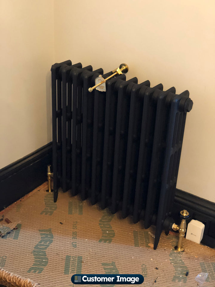 Signature Wooden Head - Polished Brass Thermostatic Radiator Valve & Installation Kit Angled 15mm