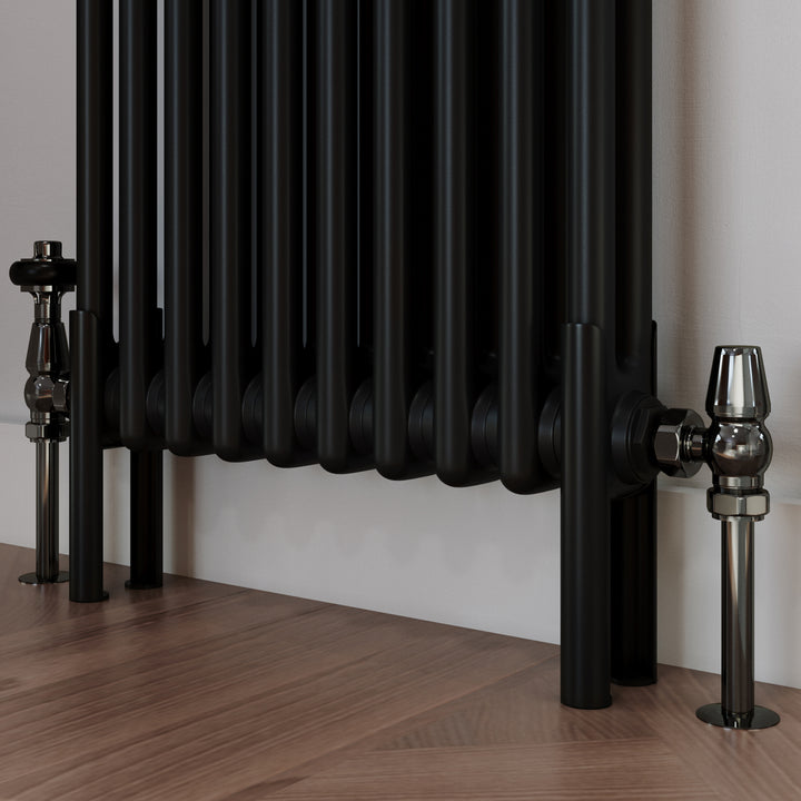 Signature Wooden Head - Black Nickel Thermostatic Radiator Valve & Installation Kit Angled 15mm