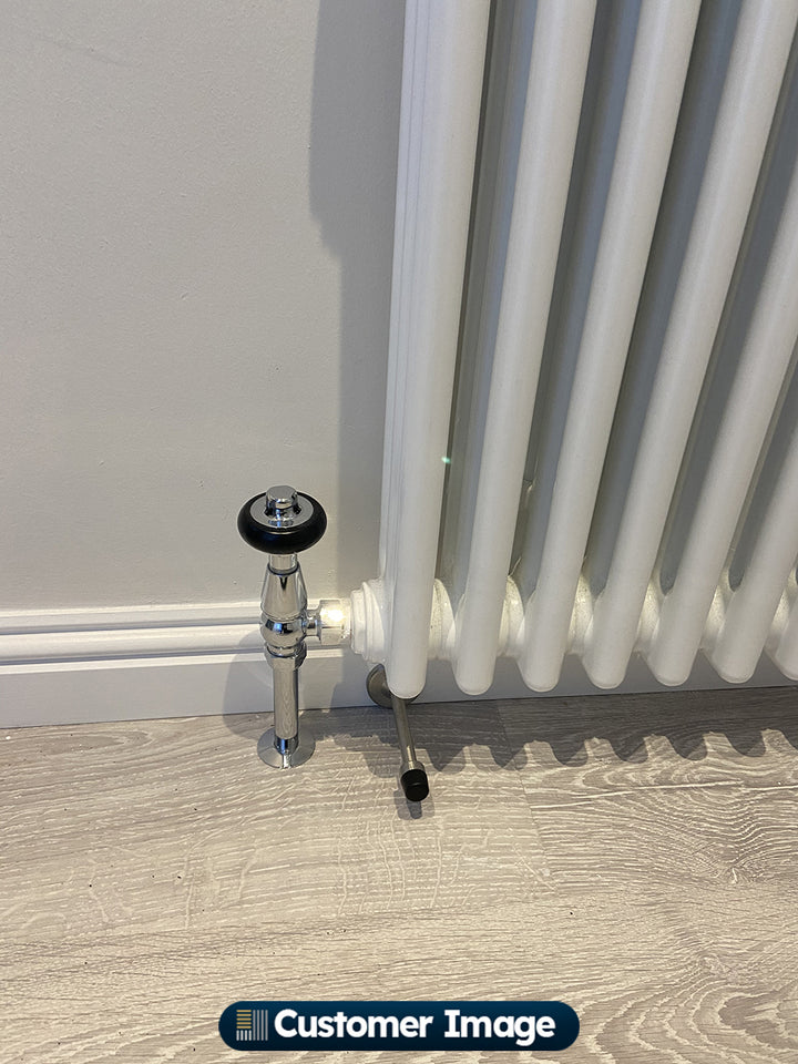 Signature Wooden Head - Chrome Thermostatic Radiator Valve & Lockshield Angled 15mm