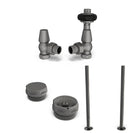 Signature Wooden Head - Thermostatic Radiator Valve & Accessory Kit - Natural Pewter Angled 15mm