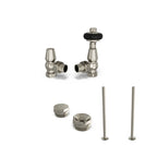 Signature Wooden Head - Thermostatic Radiator Valve & Installation Kit - Silver Nickel Angled 15mm