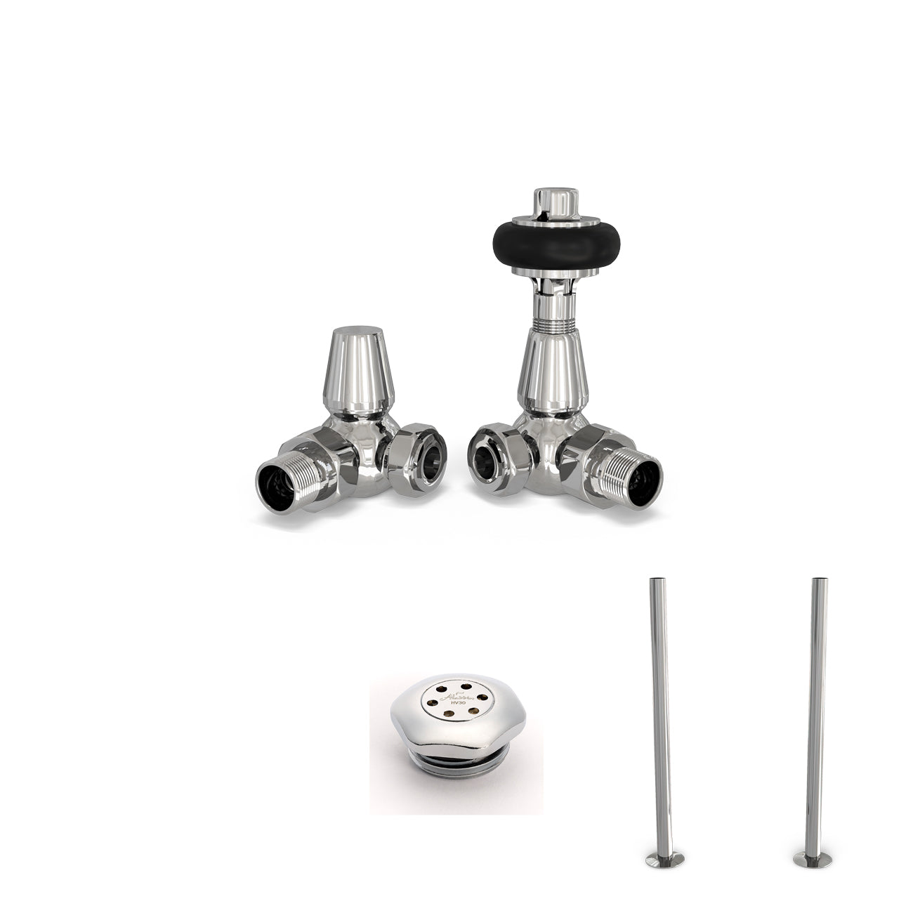 Signature Wooden Head - Thermostatic Radiator Valve & Installation Kit - Chrome Corner 15mm