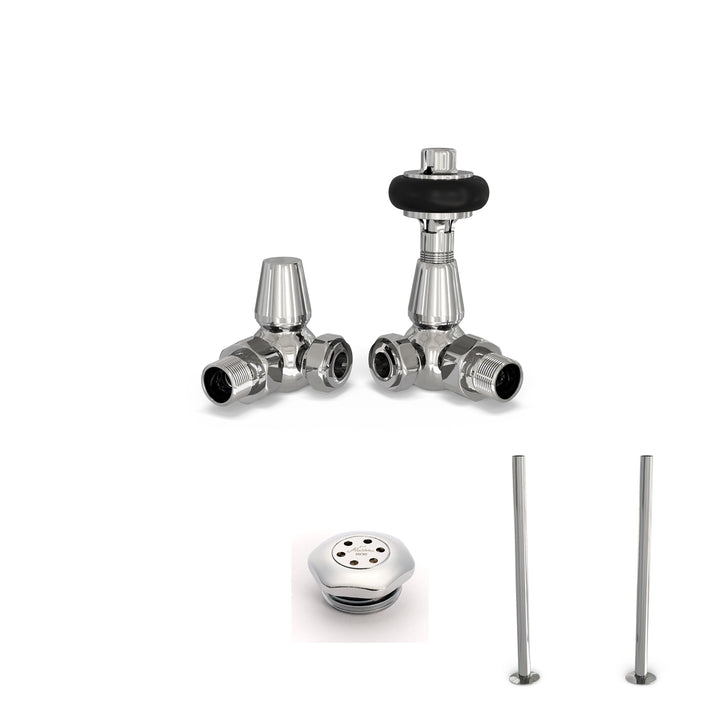 Signature Wooden Head - Thermostatic Radiator Valve & Installation Kit - Chrome Corner 15mm